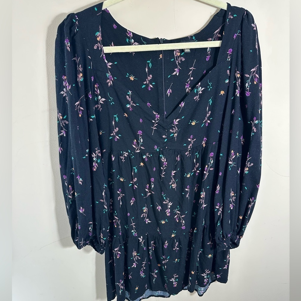 AFRM Channa Ruched Neck Floral Printed Mini Dress size medium black - Picture 2 of 7